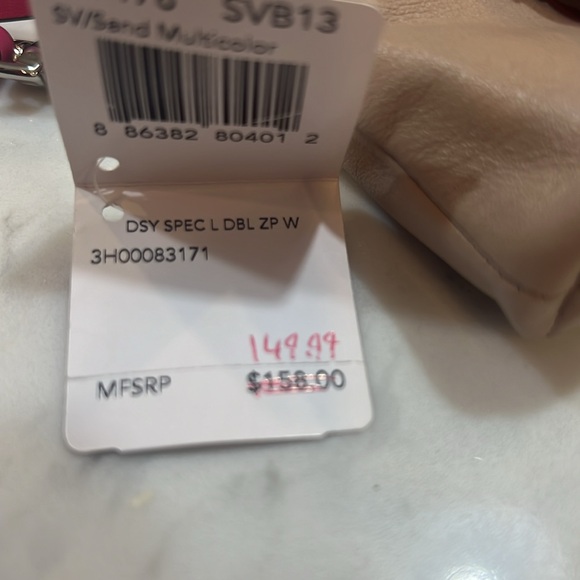 Coach Daisy Spectator Colorblock Zip Wallet Wristlet Tan Pink n Coral Leather - Picture 2 of 6